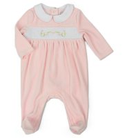 H13503: Baby Girls Smocked Velour All In One (0-6 Months)